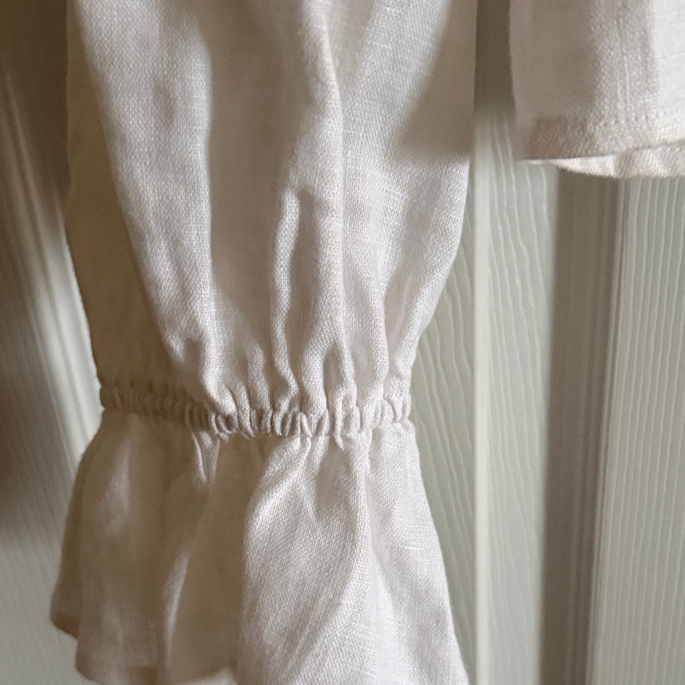Reformation Linen Cream Ruffle Crop Blouse - Picture 3 of 12